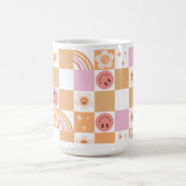 Retro Checkerboard Smile Face 60s Pattern-Mok Koffiemok (Center)