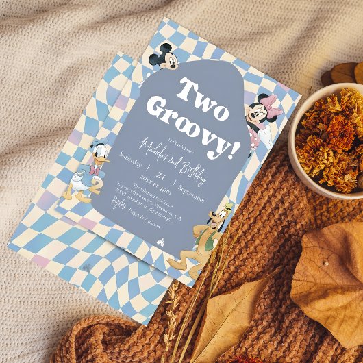 Retro checkerboard "Two Groovy" 2nd birthday Kaart