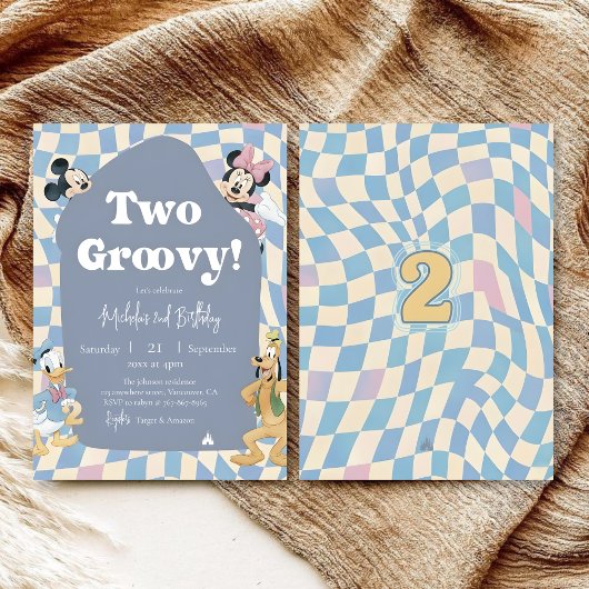 Retro checkerboard "Two Groovy" 2nd birthday  Kaart