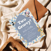 Retro checkerboard "Two Groovy" 2nd birthday  Kaart