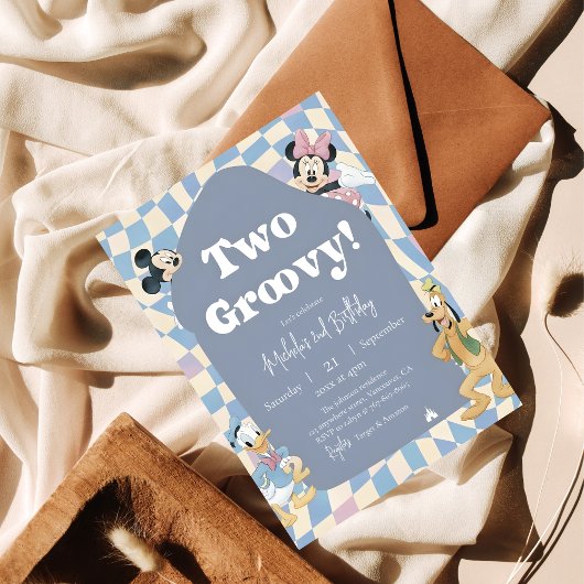 Retro checkerboard "Two Groovy" 2nd birthday Kaart