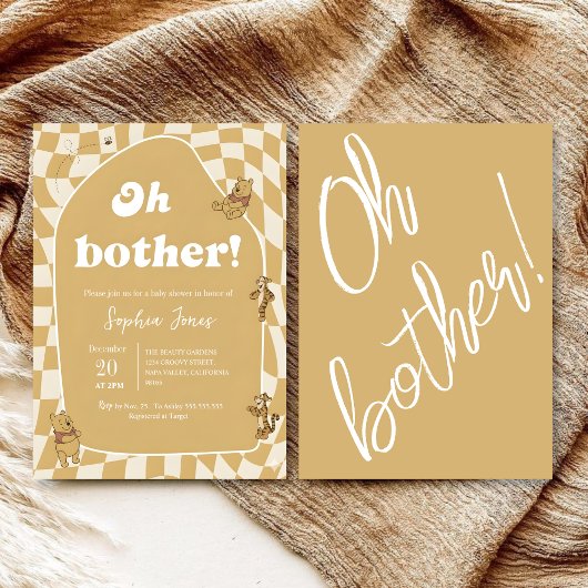 Retro Checkerboard Winnie the Pooh Baby Shower Kaart