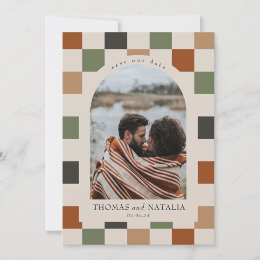 Retro Checkered, Arch Photo Sla de datum op Kaart (Voorkant)