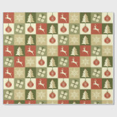 Retro Checkered Christmas Red and Green  Cadeaupapier (Vlak)