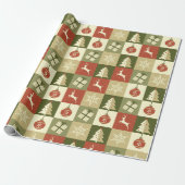 Retro Checkered Christmas Red and Green  Cadeaupapier (Uitgerold)