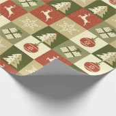 Retro Checkered Christmas Red and Green  Cadeaupapier (Hoek)