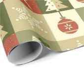 Retro Checkered Christmas Red and Green  Cadeaupapier (Rol Hoek)