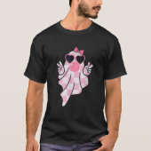 Retro Checkered Cute Pink Ghost Blowing Bubble Gum T-shirt (Voorkant)