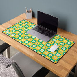 Retro Checkered Daisies Geel Groen Script Naam Bureaumat
