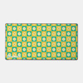 Retro Checkered Daisies Geel Groen Script Naam Bureaumat (Voorkant)