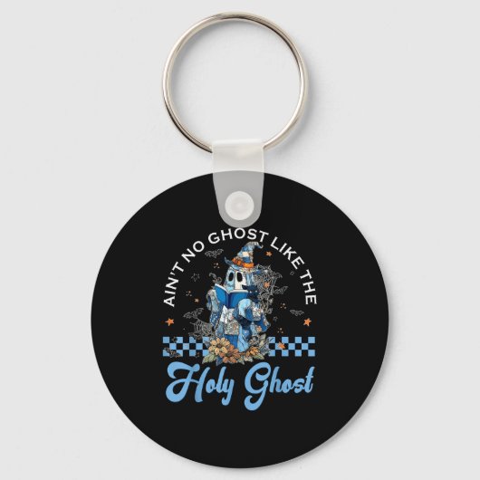 Retro Checkered Floral Denim Ghost Black Cat Witch Sleutelhanger (Voorkant)