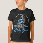Retro Checkered Floral Denim Ghost Black Cat Witch T-shirt (Voorkant)