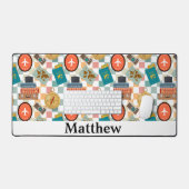 Retro Checkered gepersonaliseerde vakantiereizen Bureaumat (Keyboard & Muis)