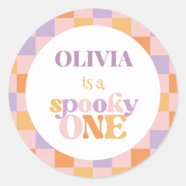 Retro Checkered Halloween eerste verjaardag Ronde Sticker