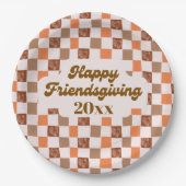 Retro Checkered Happy Friendsgiving-jaar Papieren Bordje (Voorkant)