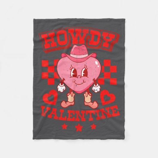 Retro Checkered Howdy Western Valentines Day Cowbo Fleece Deken (Voorkant)