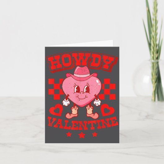 Retro Checkered Howdy Western Valentines Day Cowbo Kaart (Voorkant)