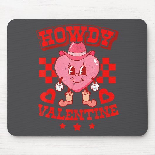 Retro Checkered Howdy Western Valentines Day Cowbo Muismat (Voorkant)