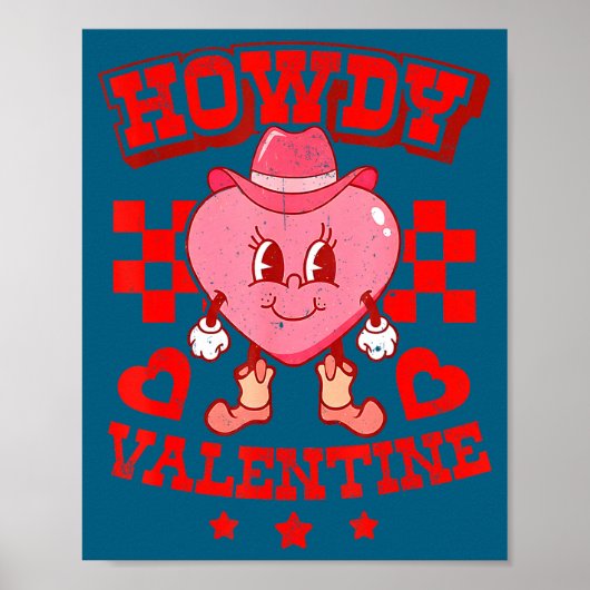 Retro Checkered Howdy Western Valentines Day Cowbo Poster (Voorkant)
