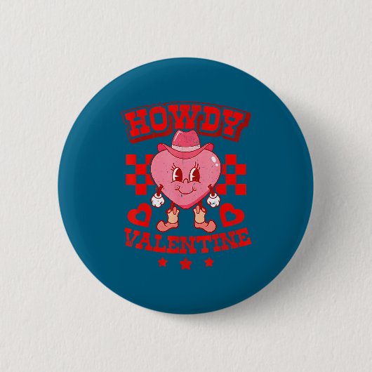 Retro Checkered Howdy Western Valentines Day Cowbo Ronde Button 5,7 Cm (Voorkant)