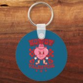 Retro Checkered Howdy Western Valentines Day Cowbo Sleutelhanger (Voorkant)