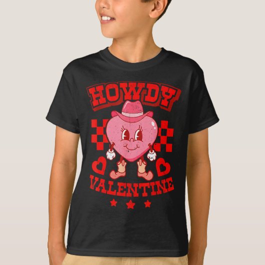 Retro Checkered Howdy Western Valentines Day Cowbo T-shirt (Voorkant)