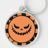 Retro Checkered Jack-O'-Lantern Halloween Sleutelhanger (Voorkant)