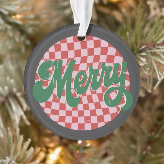 Retro Checkered Merry Christmas  Ornament (Boom)