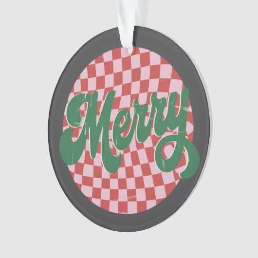 Retro Checkered Merry Christmas  Ornament (voorkant)