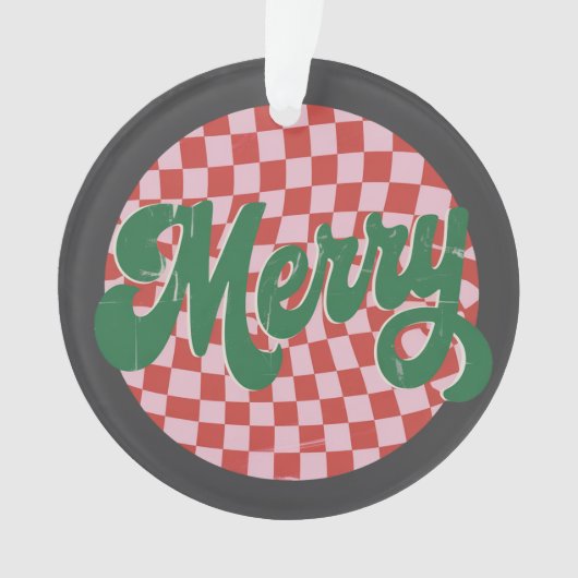 Retro Checkered Merry Christmas  Ornament (voorkant)