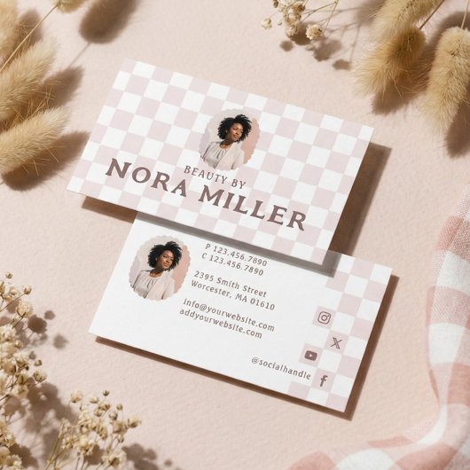 Retro Checkered Pattern Beauty Professional Photo  Visitekaartje