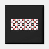 Retro Checkered Red And Nk Hearts Valentines Day  Magneet (Voorkant)