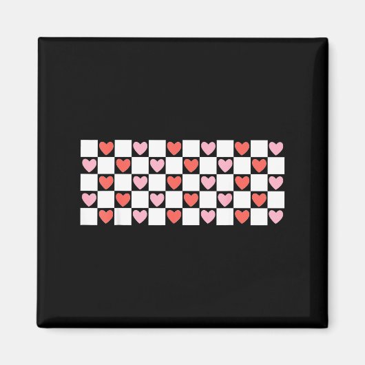 Retro Checkered Red And Nk Hearts Valentines Day  Magneet (Voorkant)