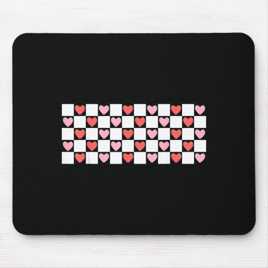Retro Checkered Red And Nk Hearts Valentines Day  Muismat (Voorkant)