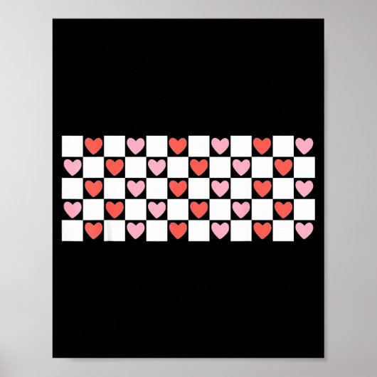 Retro Checkered Red And Nk Hearts Valentines Day  Poster (Voorkant)