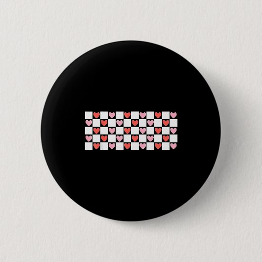Retro Checkered Red And Nk Hearts Valentines Day Ronde Button 5,7 Cm (Voorkant)