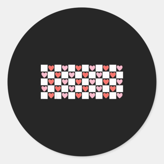Retro Checkered Red And Nk Hearts Valentines Day Ronde Sticker (Voorkant)