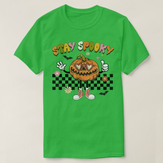 Retro Checkered Spooky Pumpkin Funny Halloween T-shirt (Design voorkant)