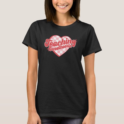 Retro Checkered Teaching Sweethearts Happy Valenti T-shirt (Voorkant)