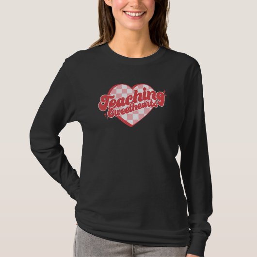 Retro Checkered Teaching Sweethearts Happy Valenti T-shirt (Voorkant)