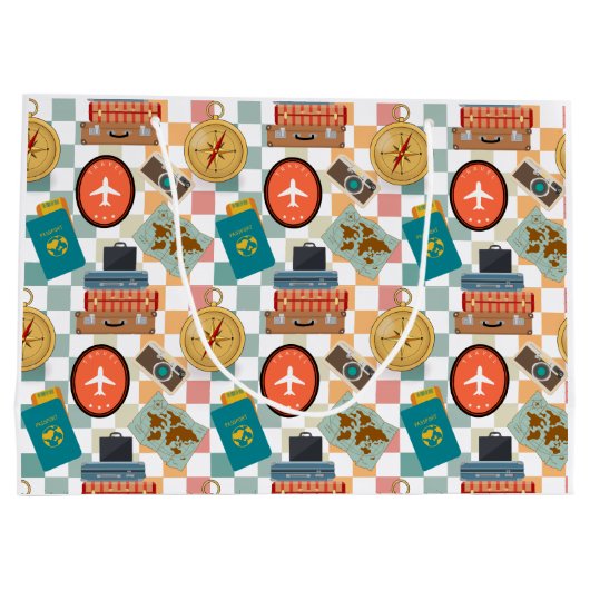 Retro Checkered Vakantie thema's Groot Cadeauzakje (Achterkant)