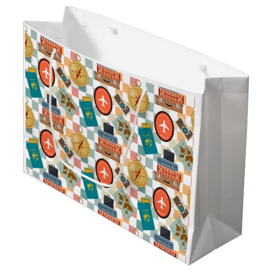 Retro Checkered Vakantie thema's Groot Cadeauzakje (Voorkant Gekanteld)