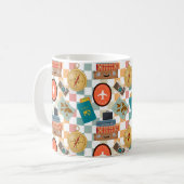 Retro Checkered Vakantie thema's Koffiemok (Voorkant links)