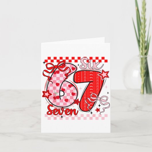 Retro Checkered Valentine Six Seven Meme 67 Viral Kaart (Voorkant)