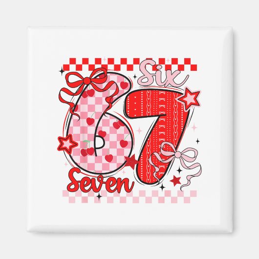 Retro Checkered Valentine Six Seven Meme 67 Viral  Magneet (Voorkant)