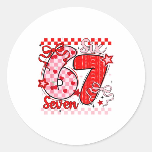 Retro Checkered Valentine Six Seven Meme 67 Viral  Ronde Sticker (Voorkant)