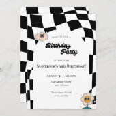 Retro Checkered verjaardagsuitnodiging Kaart (Voorkant / Achterkant)