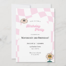 Retro Checkered verjaardagsuitnodiging Kaart