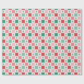 Retro Checkers kerstpatroon - rood roze groen Cadeaupapier (Vlak)