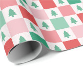 Retro Checkers kerstpatroon - rood roze groen Cadeaupapier (Rol Hoek)
